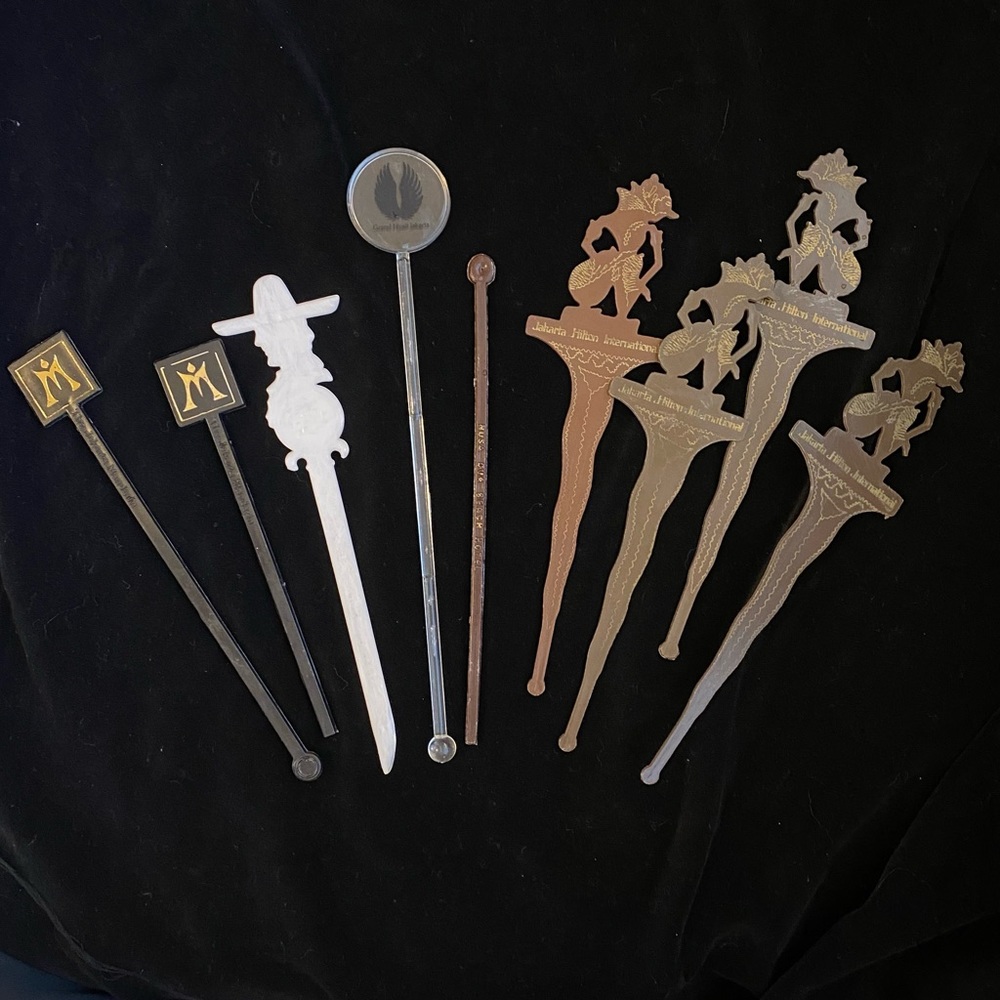 Vintage Lot of 9 60’s-80’s Swizzle Sticks from Indonesia (Jakarta & Nusa Dua)